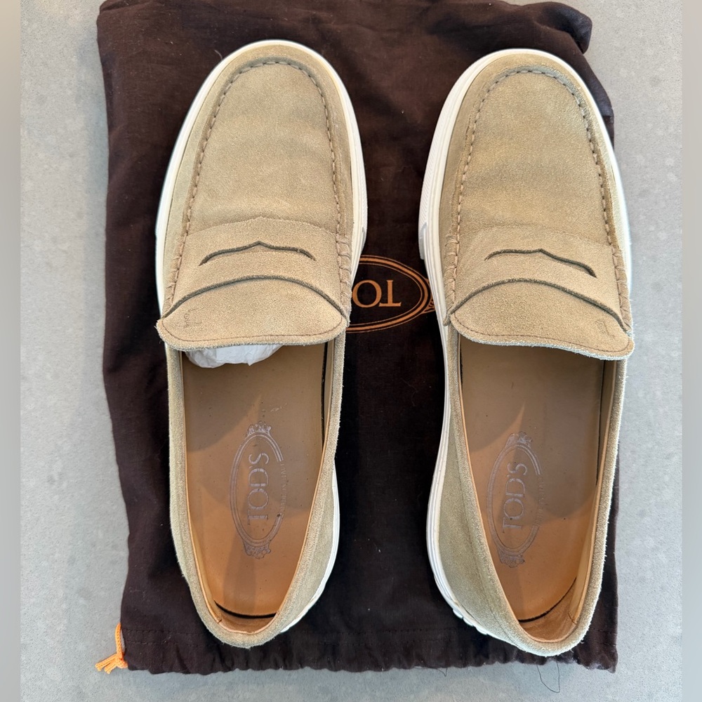 Tod's Beige Suede Penny Loafers